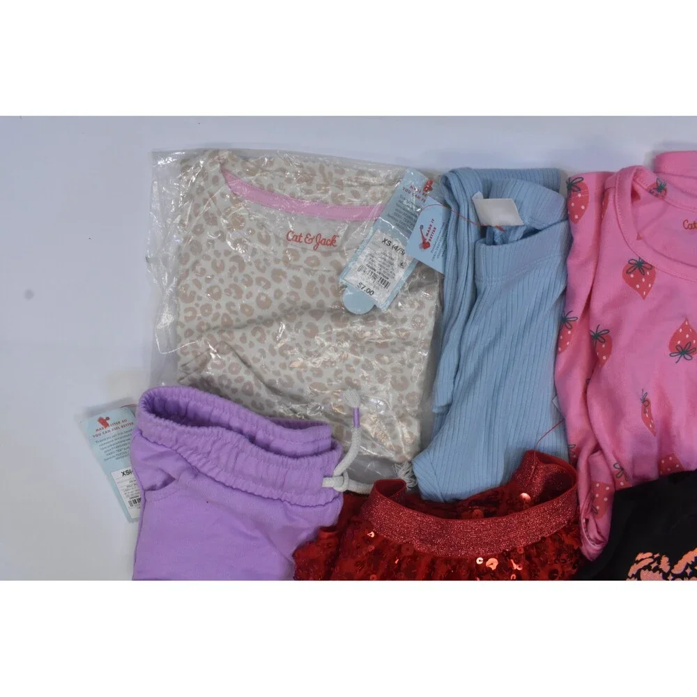 Cat & Jack Bulk Lot Of 6 Girls Size XS 4/5 Mixed Season Tops Bottoms Dresses
